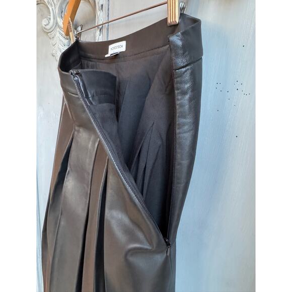 Nordstrom Black Leather Box Pleated High Waist A-line Midi Skirt Size Large NWOT - Picture 5 of 11